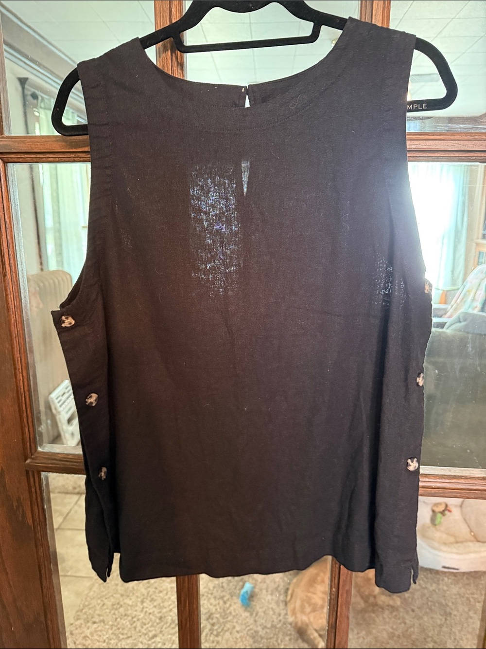 Universal Thread Womens Black Linen Blend Side Button Sleeveless Tank Top Large